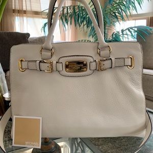 Michael Kors Saffiano Leather Ecru Hamilton medium tote handbag
